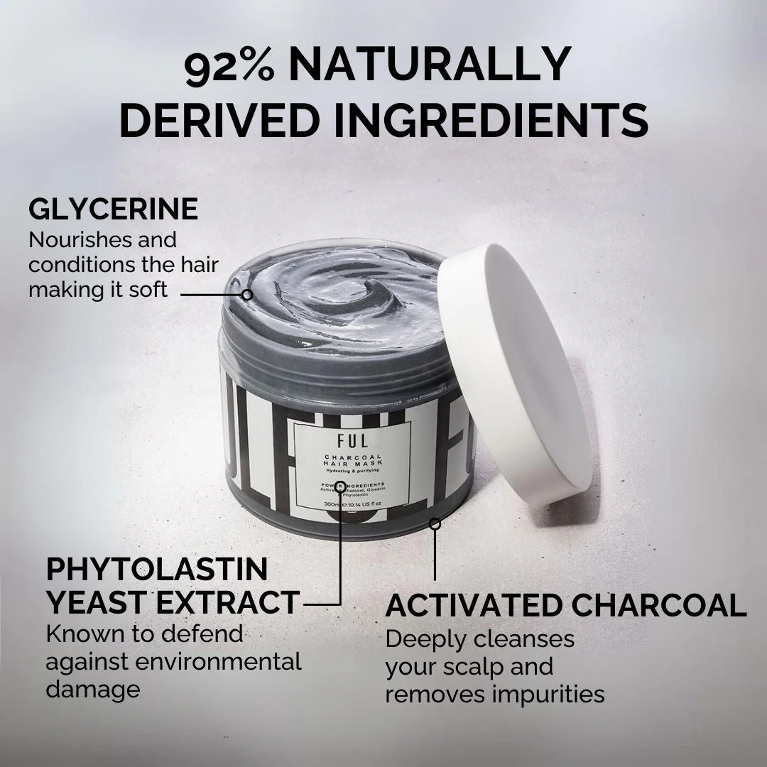 FUL Charcoal Hair Mask 300ml – Deep Cleansing & Detox Treatment for Oily Hair & Scalp | Purifies & Balances - Image 3