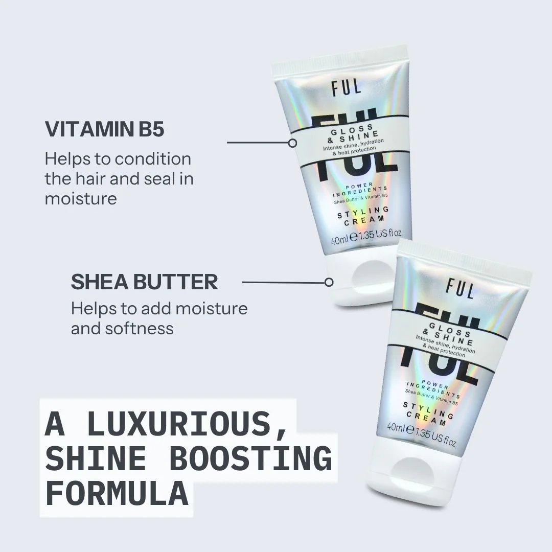 FUL Gloss and Shine Styling Cream 40ml – Lightweight Anti-Frizz, Heat Protection, Hydration & Radiant Shine - Image 3